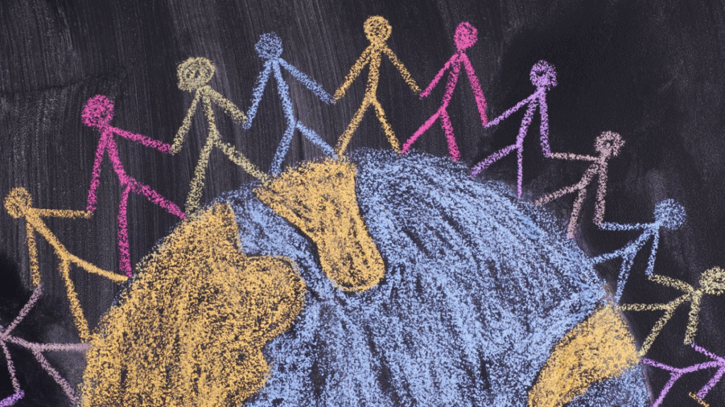 Kids holding hands around the world